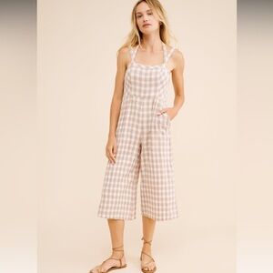 Free People Zuzu Seersucker Gingham Wide Leg Crop Jumpsuit